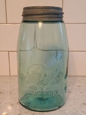 Ball Mason Aqua Glass Jar with Metal Lid